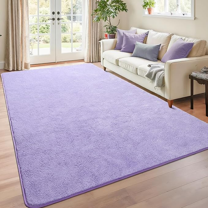 Chicrug 4x6 Minimalist Washable Area Rugs for Bedroom Living Room Classroom, Modern Soft Memory Foam Rug for Kids Nursery, Low Plie Indoor Carpet for Dorm Dining Office Bedside Room Decor, Purple