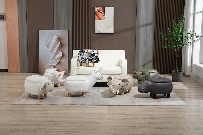 Home 2 Office Cow Ottoman for Kids' Bedroom, Playroom, Nursery, and Living Room, Animal Ottoman with Storage, Footstool for Kids, Black/White
