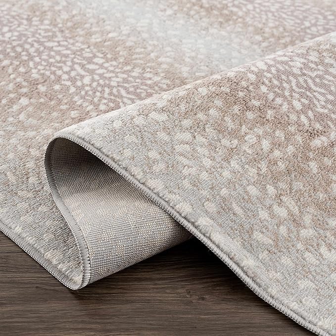 Hauteloom Pointblank Animal Print Living Room, Bedroom Round Area Rug - Pile Height 0.27" - Bohemain Abstract Spotted Farmhouse Rug - Leopard, Dalmatian Carpet - Gray, Brown, Beige - 7'10" Round