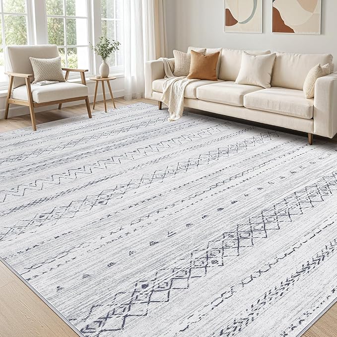Area Rugs for Living Room Washable Living Room Rug Soft Neutral Indoor Floor Carpet Non-Slip Stain Resistant Modern Boho Rugs for Bedroom Dining Room Kids Room Nursery Office Home Grey