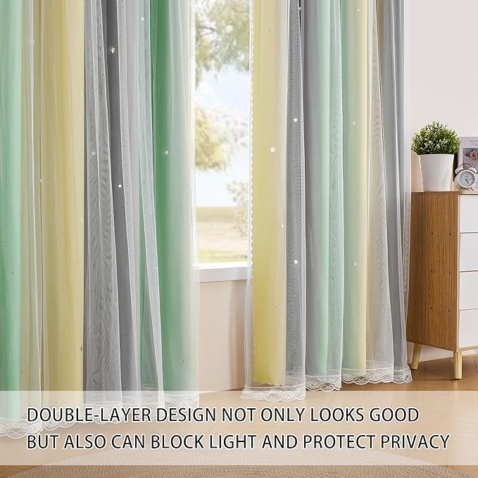 XiDi Girls Curtains for Bedroom 96 Inches Long 2 Panels Purple Blue Rainbow Blackout Curtains for Little Girl Kids Room Decor Living Room, Princess Unicorn Wall Decals Drapes 52x96