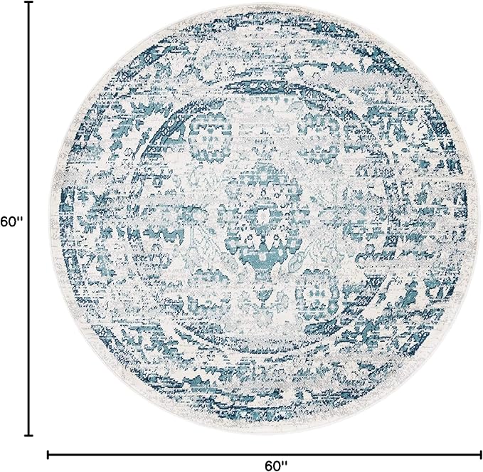 Rugs.com Charleston Collection Rug – 5 Ft Round Ivory Low-Pile Rug Perfect for Kitchens, Dining Rooms