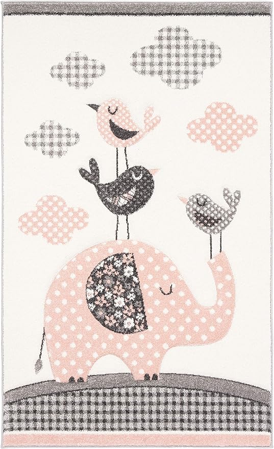 SAFAVIEH Carousel Kids Collection Accent Rug - 2' x 3', Pink & Ivory, Animal Design, Non-Shedding & Easy Care, Ideal for High Traffic Areas for Boys & Girls in Playroom, Nursery, Bedroom (CRK127P)