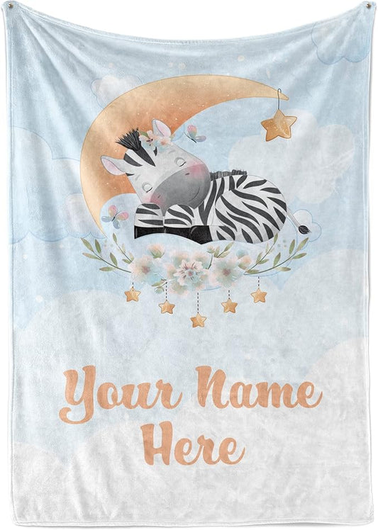 Personalized Baby Blankets with Name | Zebra Custom Baby Girl and Baby Boy Newborn Blanket | Unisex Warm Soft Sherpa Swaddle Blanket Minky | (Zebra, Sherpa 60"x80")