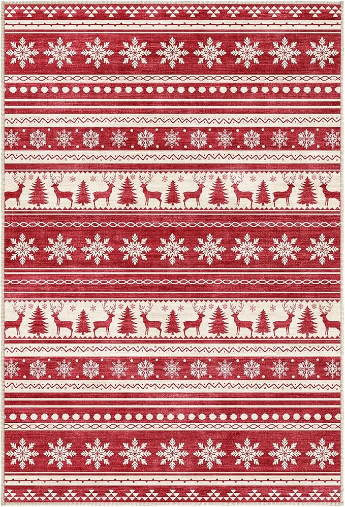 Area Rugs for Living Room Washable Living Room Rug Soft Neutral Indoor Floor Carpet Non-Slip Stain Resistant Modern Boho Rugs for Bedroom Dining Room Kids Room Nursery Office Home Red