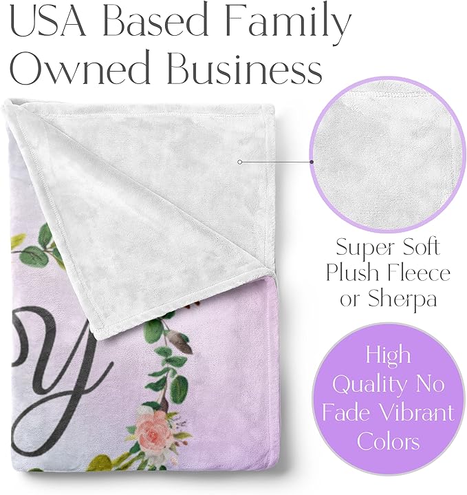 Personalized Girls Throw Blanket with Custom Name | Plush Warm Fleece for Bedding or Decorative Room Decor | Cute Kids Bed Covers | Boho Monogram Flowers (Sherpa, 50x60)