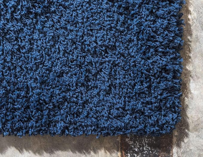 Unique Loom Solid Shag Collection Area Rug (7' 1" x 10' Rectangle, Sapphire Blue/ Navy Blue)