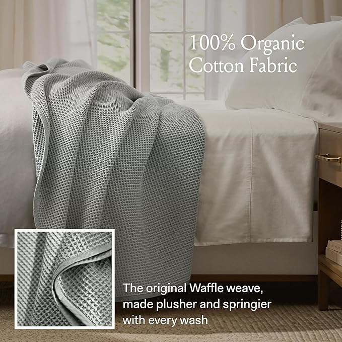 BOLL & BRANCH Waffle Bed Blanket - Full/Queen, Juniper - Luxury 100% Organic Cotton - Soft, Lightweight and Breathable - Textured Waffle Weave