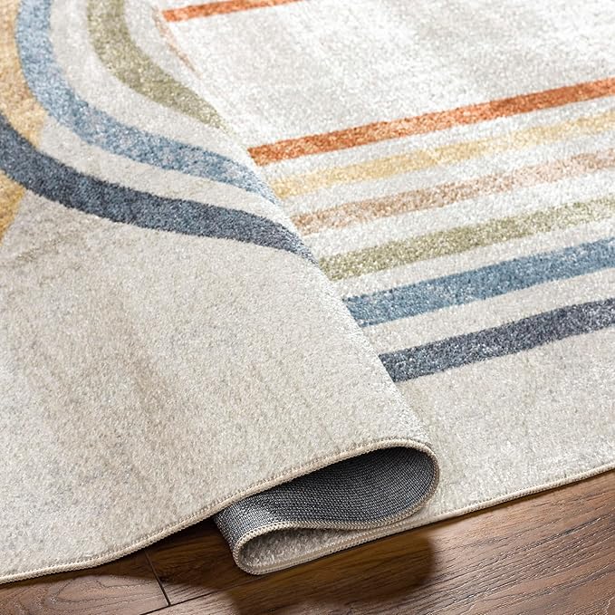 Mark&Day Washable Rugs, 9x12 Eliot Modern Beige Area Rug, Orange Blue Grey Carpet for Living Room, Bedroom or Kitchen (9'2" x 12', Machine Washable)