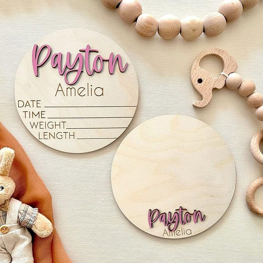 NAZENTI Personalized Baby Name Announcement Wooden Signs, Custom Birth Announcement And Footprint Sign For Hospital, Baby's Arrival Gift, Welcome Sign For Room Decor, Gifts For Baby Girl Or Boy Shower
