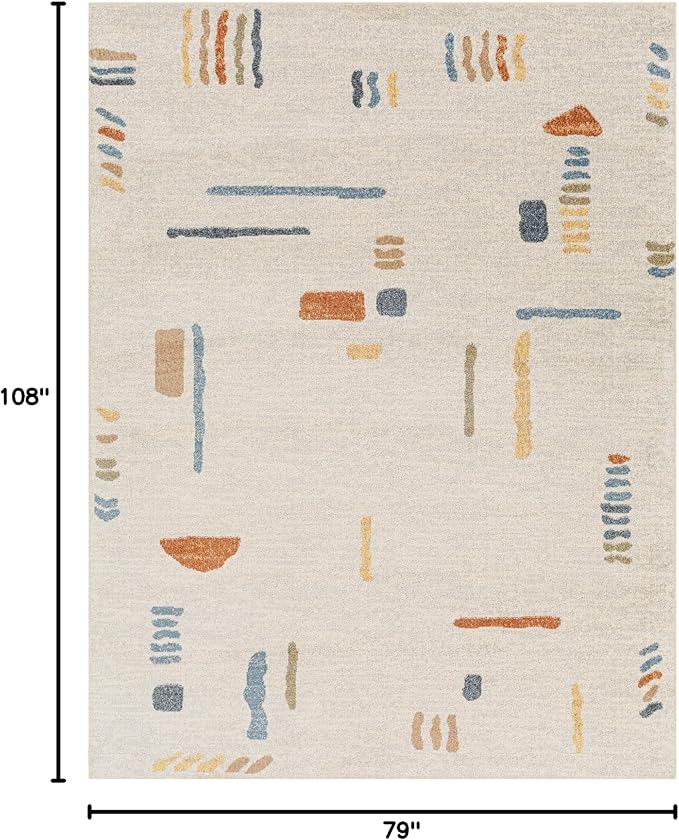 Mark&Day Washable Rugs, 6x9 Elbing Modern Beige Area Rug, Beige Orange Blue Carpet for Living Room, Bedroom or Kitchen (6'7" x 9', Machine Washable)