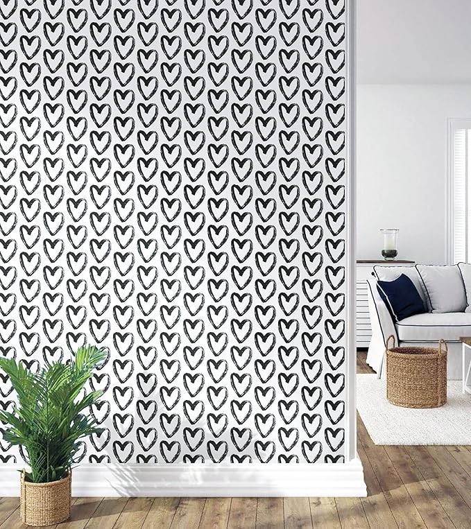 Timeet Black Wallpaper Peel and Stick Wallpaper 17.7"x197" Black White Vinyl Self Adhesive Contact Paper Removable Wall Paper Decorative for Living Room Bathroom Kids Bedroom Decor