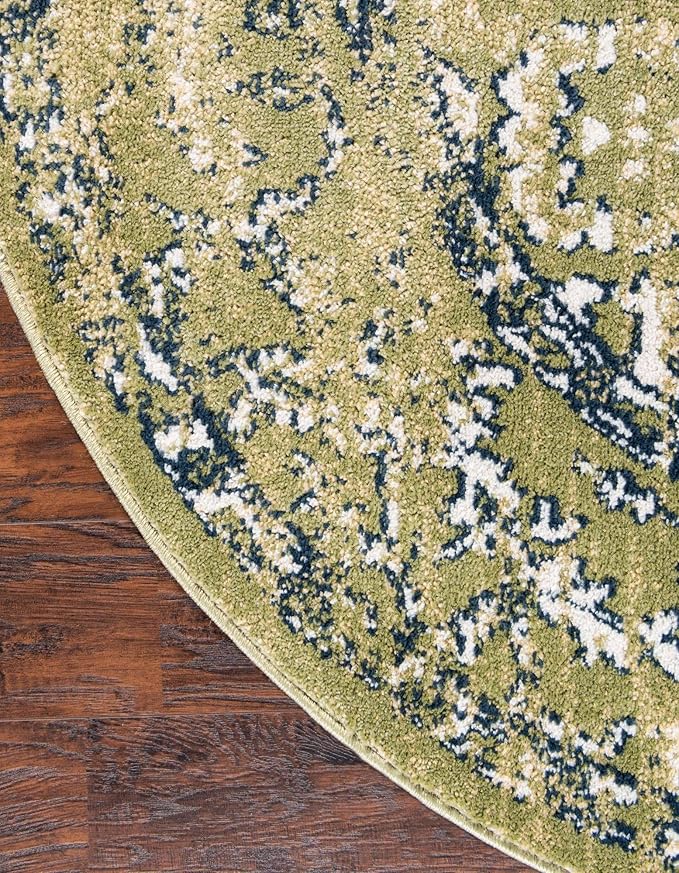 Rugs.com Charleston Collection Rug – 5 Ft Round Green Low-Pile Rug Perfect for Kitchens, Dining Rooms