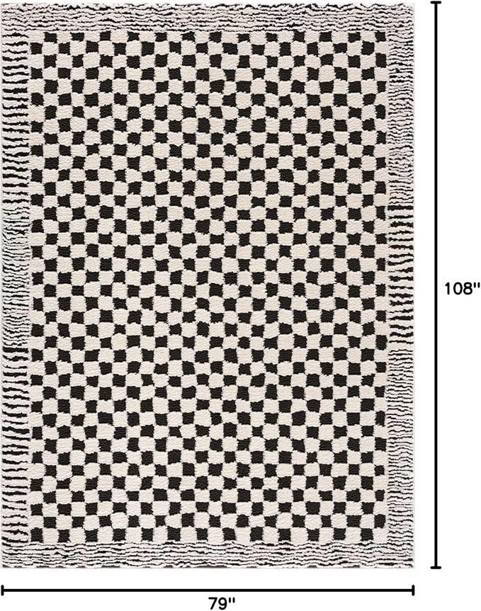 Hauteloom Leryn Contemporary Checkered Area Rug - Modern Geometric Bordered Carpet for Living Room, Bedroom - Checkboard Design - Square Tiles - High Pile - Black and White - 6'7" x 9' (6x9)