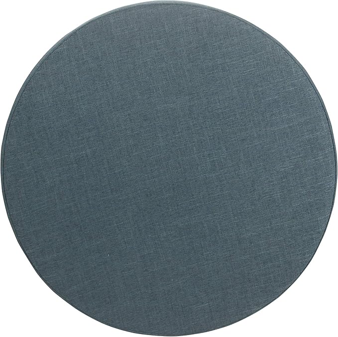 Homepop Home Decor | Upholstered Round Storage Ottoman | Ottoman with Storage for Living Room & Bedroom (Teal Linen) Large