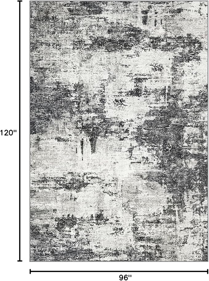 8x10 Area Rugs for Living Room: Abstract Washable Rug with Anti-Slip Backing Non-Shedding Stain-Resistant Soft Modern Large Carpet for Bedroom Dining Room Farmhouse Nursery Home Office Black