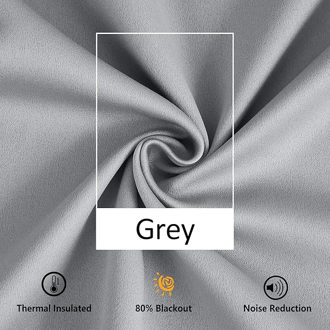 Treatmentex Pom Pom Grey Curtains for Bedroom Windows 84 inch Energy Efficient Thermal Insulated Living Room Darkening Curtain Panels Drapes Nursery Room Children 52" w x2 Panels Rod Pocket
