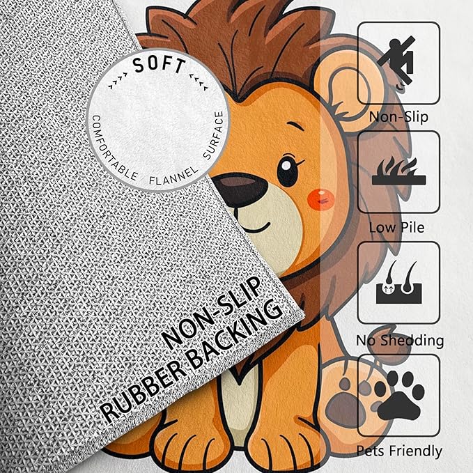 Lion Rug for Nursery - 5x6 Rug - Lion Rug - Cute Cartoon Zoo Animal Area Rug - Kids Baby Nursery Rugs - Kawaii Safari Playroom Carpet - Home Decor