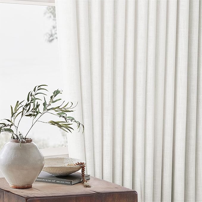 Beige White Pinch Pleated Linen Curtains 63 Inch Length 2 Panels for Dining Room Kitchen Bedroom Semi Sheer Pleat Drapes with Hooks Rings Light Filtering Short Window Curtain Cabinet 40x63