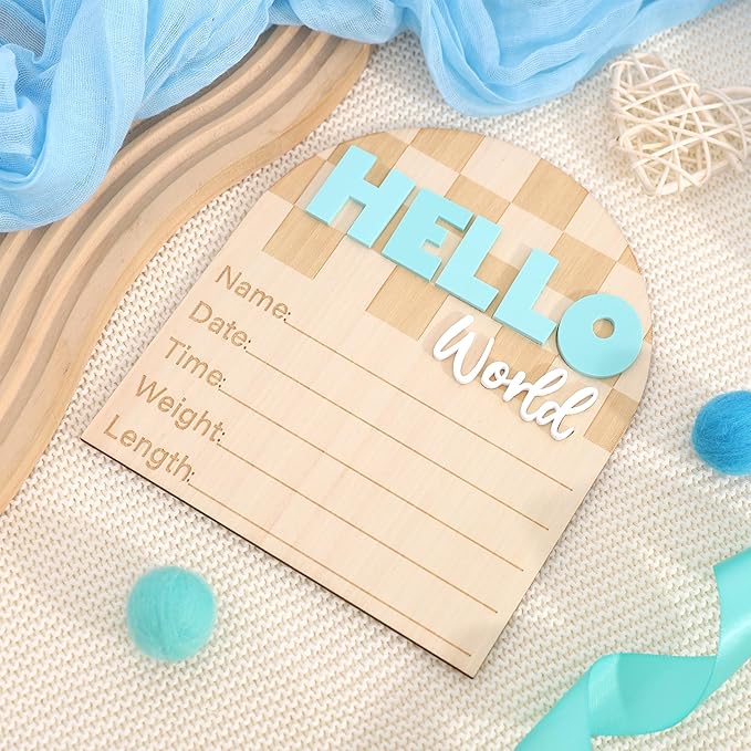 Racing Hello World Bulletin Board - Little Racer Birth Information Record,Fast Race Car Checkered Wooden Board, Newborn Milestone Announcement Sign,Hospital Nursery Racing Card Photo Props.