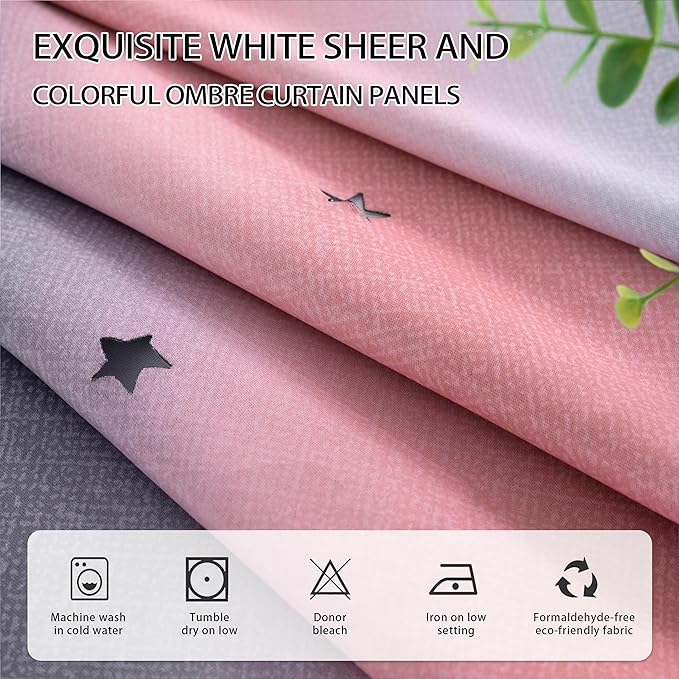 XiDi Ombre Gray and Pink Blackout Curtains for Girls Bedroom 63 Inch Length 2 Panels,Grommet Window Drapes for Kids Room Decro Pink Grey
