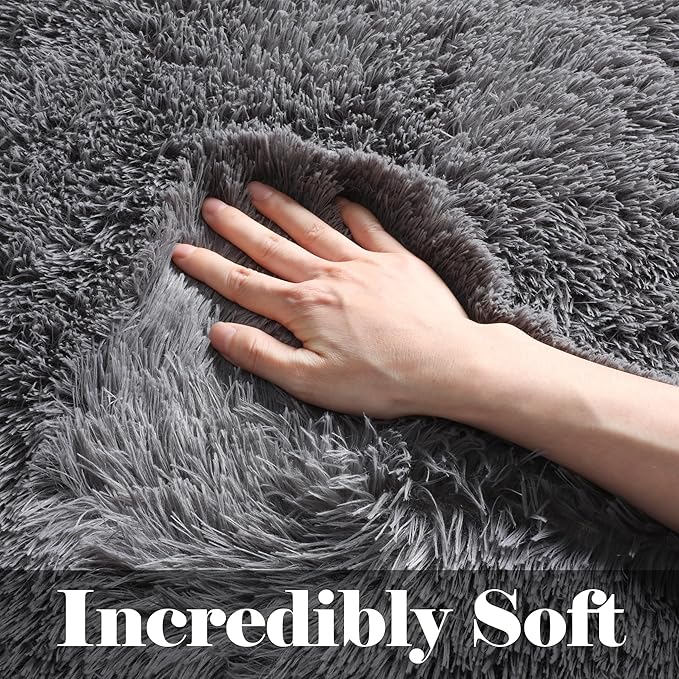 ONASAR Grey Area Rugs 9x12 Living Room, Gray Large Fluffy Shag Bedroom Rug, Washable Soft Plush Thick Shaggy Big Floor Carpet for Kids Boy and Girls Teen Dorm Nursery Indoor Home Decor Aesthetic