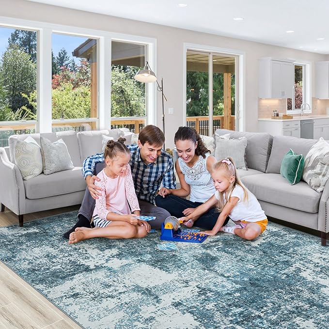 Area Rug 2x3 Washable Rug: Soft Small Entryway Rug with Anti-Slip Backing Non-Shedding Stain-Resistant Abstarct Modern Carpet for Kitchen Bedroom Indoor Front Entrance-Blue