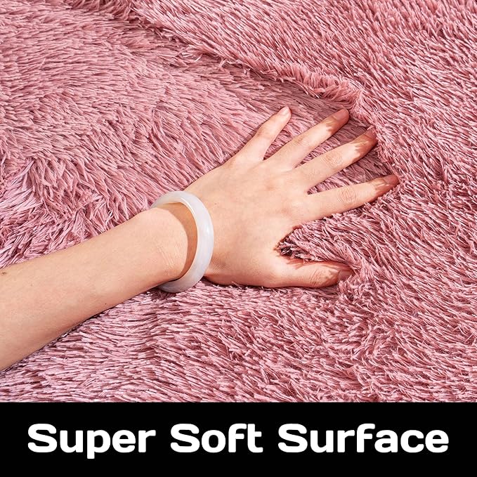 Round Fluffy Rug 8FT Blush - Super Soft Circle for Kids Room - Shaggy Circular for Nursery - Fuzzy Plush for Teens - Furry Carpet for Boys Girls Room