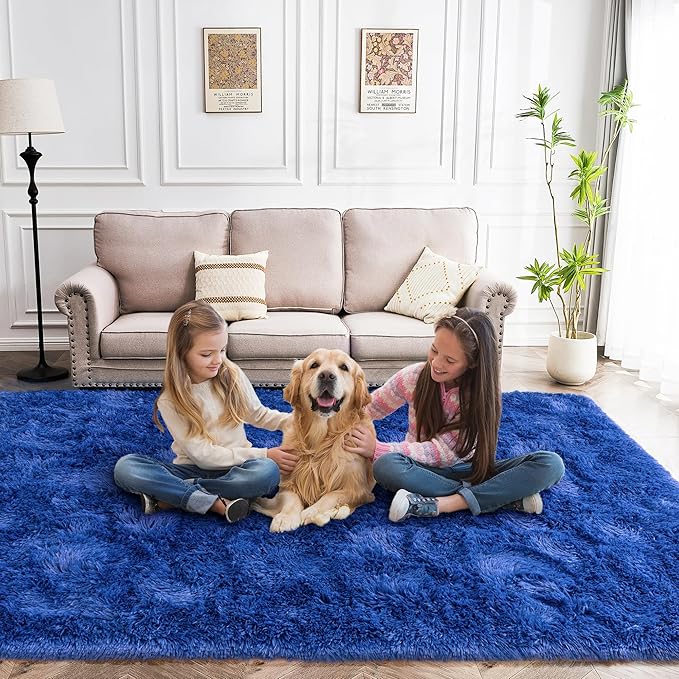 Navy Blue Fluffy Rugs 9x12 Living Room - Super Soft Fuzzy Shag Rug Non Slip Large 9 by 12 Area Rug for Bedroom