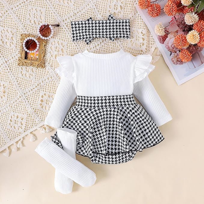 Giraropa Baby Girl Fall Winter Clothes Long Sleeve Romper Dress + Socks + Headband Newborn Infant Cute Casual Outfits