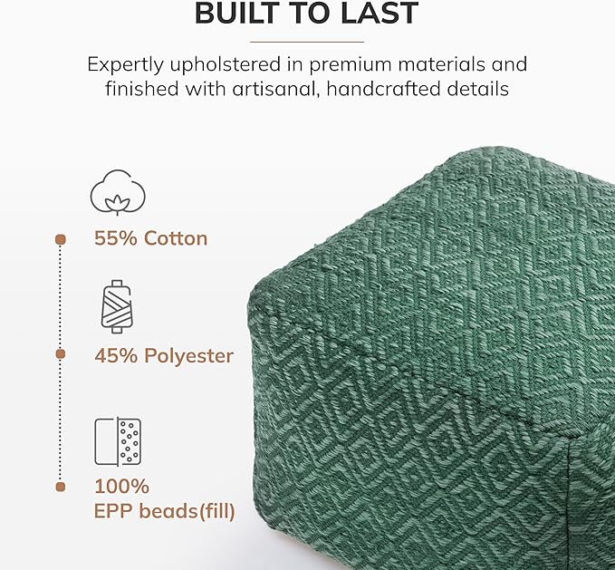 Anji Mountain 100% Handmade & Handcrafted Comfortable Home Décor Pouf Ottoman Footrest for Living Room, Bedroom, Nursery, Kidsroom, Patio Furniture - (22" x 22" x 16" - Sage)