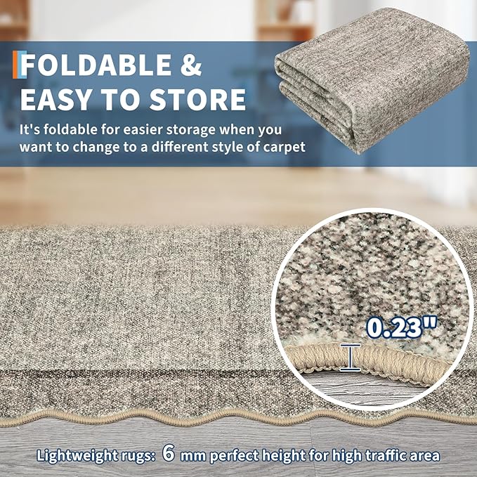 GarveeHome Scalloped Living Room Rug 5x7 Area Rug Washable Area Rug for Bedroom Modern Traditional Kids Rug Non Slip Throw Rugs Soft Low Pile Stain Resistant Carpet for Dining Room 5 ft x7 ft Brown
