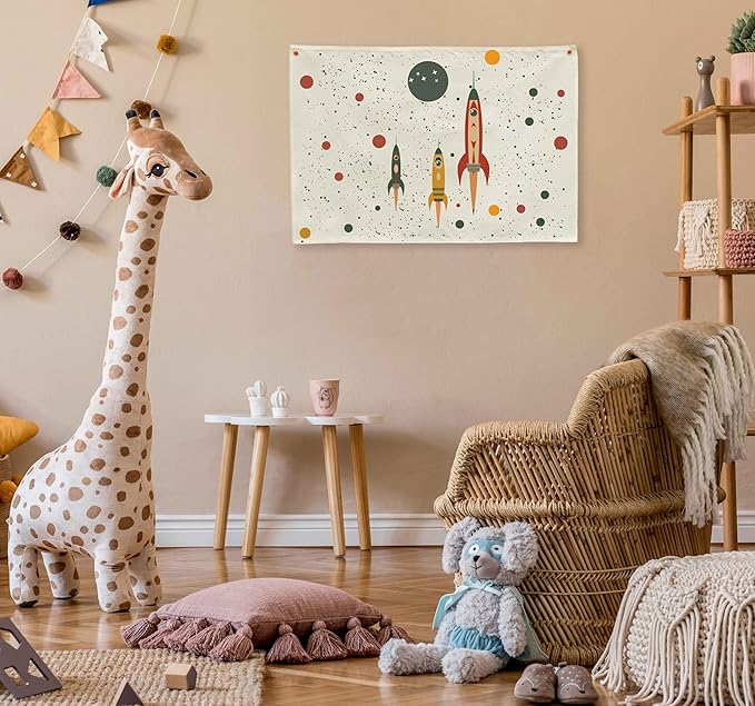 Outer Space Party Supplies Rocket Solar System Planet Themed Rectangular Banner Flag Wall Sign Decor Gift for Baby Boy Girl Kids,Nursery Above Crib Bedroom Playroom Reading Room Classroom Wall Decor
