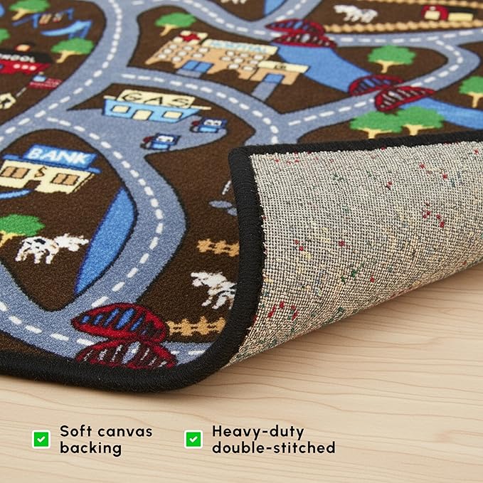 SAFECASTLE Kids Carpet Country Roads Rug 4'4" x 5'6" Educational Road & Street Play Mat with Buildings and Landmarks Learning & Activity Rug for Kids, Toddlers, Nursery, Classroom, Playroom & Daycare