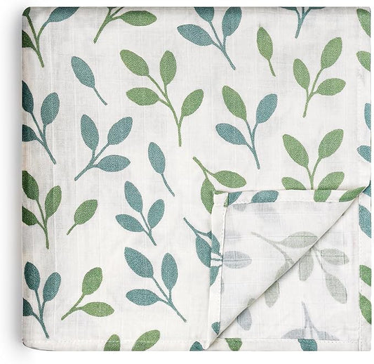 HECCEI Muslin Swaddle Blankets - Baby Muslin Blanket Large Swaddles 47 x 47 inches Breathable & Soft Baby Receiving Blanket Gender Neutral for Newborn Boys Girls, Leafy Canopy