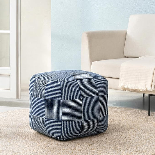 Anji Mountain 100% Handmade & Handcrafted Comfortable Home Décor Pouf Ottoman Footrest for Living Room, Bedroom, Nursery, Kidsroom, Patio Furniture - (20" x 20" x 20" - Sailor Blue)