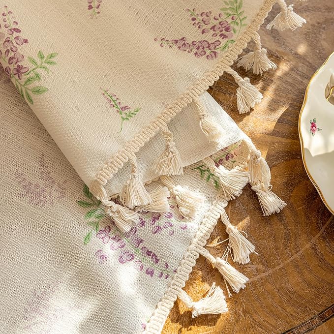 OYX Purple Boho Floral Curtains 63 Inch Length 2 Panels for Living Room, Bedroom Light Filtering Drapes, Farmhouse Country French Rustic Tassels Patterned Rod Pocket Aesthetic Decor Window Treatments