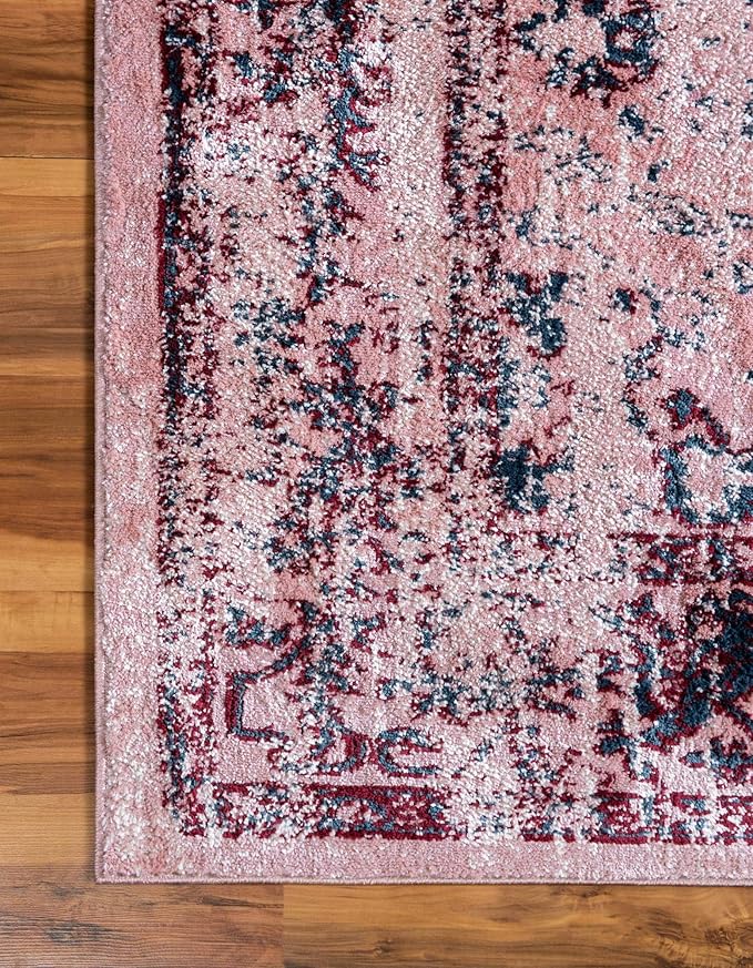 Rugs.com Charleston Collection Rug – 6 Ft Runner Pink Low-Pile Rug Perfect for Hallways, Entryways