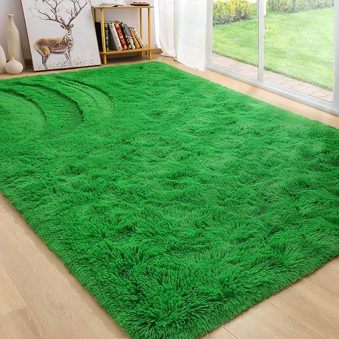 BENRON Green Fluffy Rugs for Living Room Bedroom 4x6, Soft Plush Fuzzy Shaggy Rugs for Kids Girls Boys Room Decor, Washable Indoor Floor Carpets