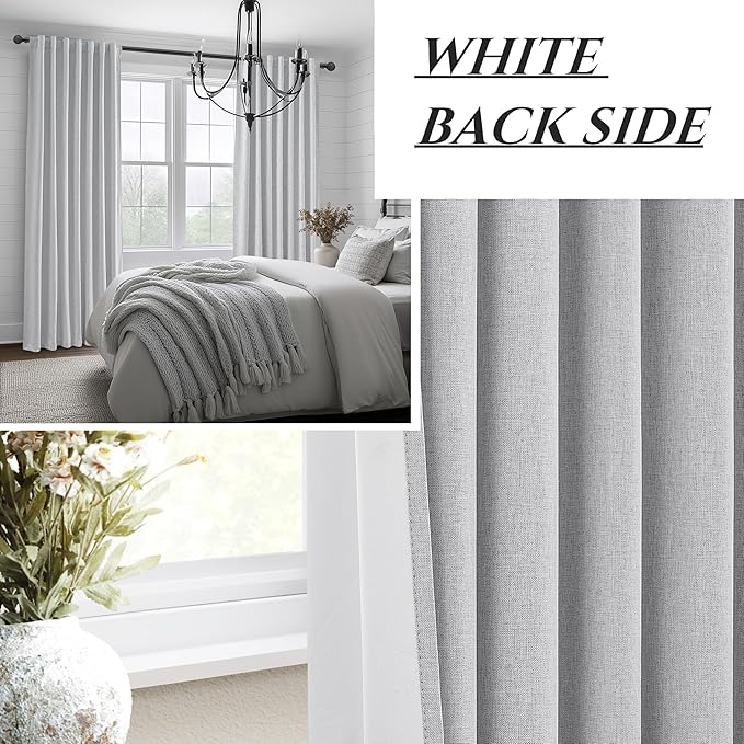 Light Grey Blackout Curtains 96 Inch Length 2 Panels Set for Bedroom, Modern Faux Linen Room Darkening Pleated Gray Burg with Rod Pocket Back Tab Insulated Curtain for Office Sunroom (50"Wx96"Lx2 )
