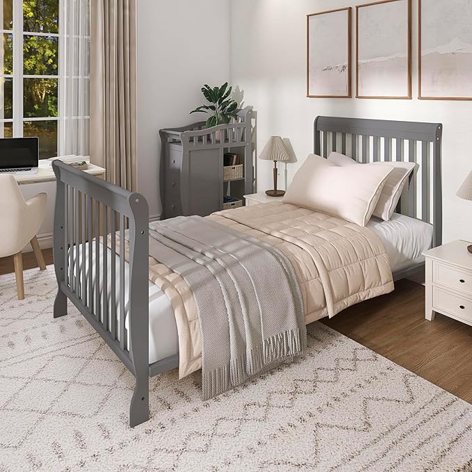 Dream On Me Jayden 4‑in‑1 Mini Convertible Baby Crib & Changer with Storage in Seagrass, Pinewood, GreenGuard Gold & JPMA, 1” Mattress Pad, 3 Mattress Heights, Converts to Mini Day & Twin-Size Bed