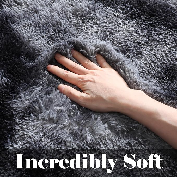 ONASAR Area Rugs for Bedroom Living Room, Washable Fluffy Tie-Dyed Dark Grey 4x6 Indoor Bedside Floor Throw Rug, Soft Plush Shaggy Carpet for Nursery Kids Girls Boys Teen Dorm Home Office Decor