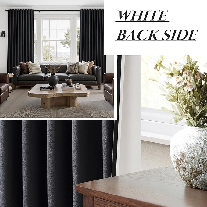 Black Out Curtains 60 Inches Extra Wide Luxury Linen Curtains 96 Inch Length for Living Room, Pleated Farmhouse Bedroom Thermal Heavy Drapes for Winter Thick Large Window 60"W x 96"L 2 Panels