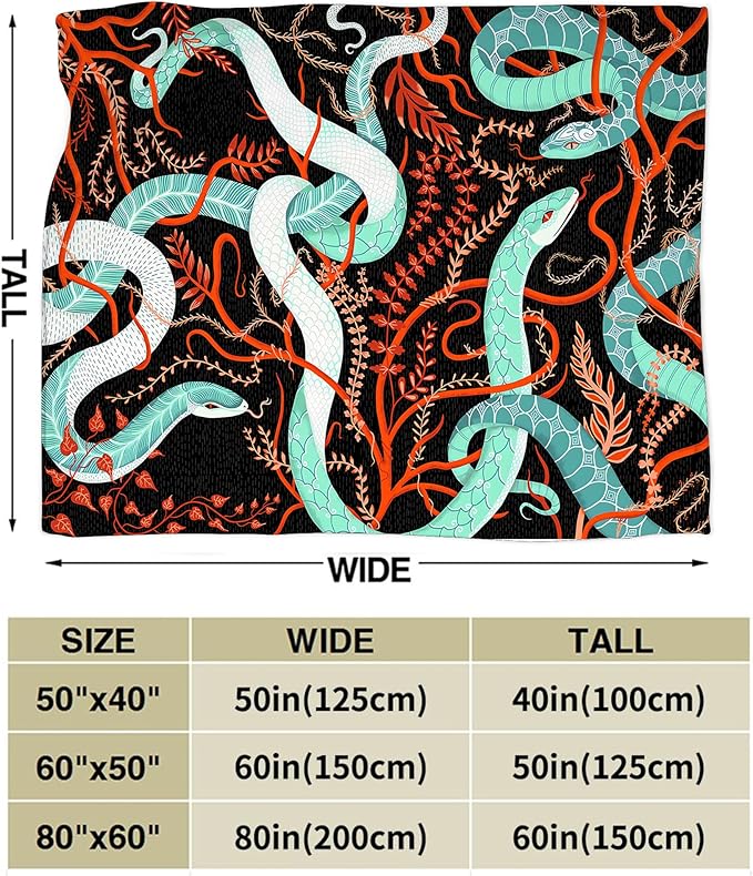 jerkboo Snake Blanket Throws Snake Gifts Snake Throw Blanket for Women Men Kids Adults Soft Warm Cozy Fleece Blanket for Couch Sofa Bed 50""x40""