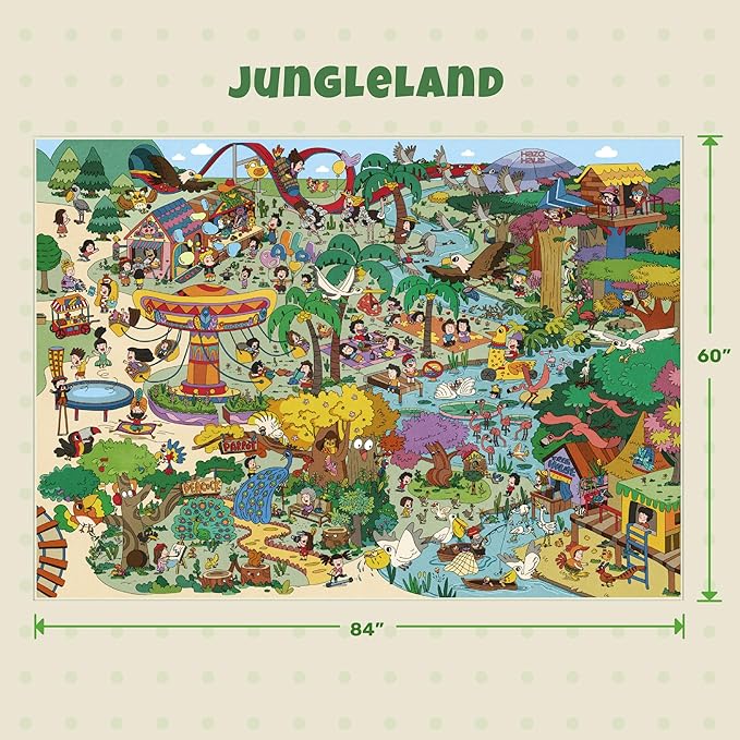 Colorful Jungle Adventure Kids Rug 5x7 – Fun Cartoon Play Mat with Animals, Amusement Park, and Nature Scene – Ideal for Bedrooms, Toddlers, or Small Play Areas