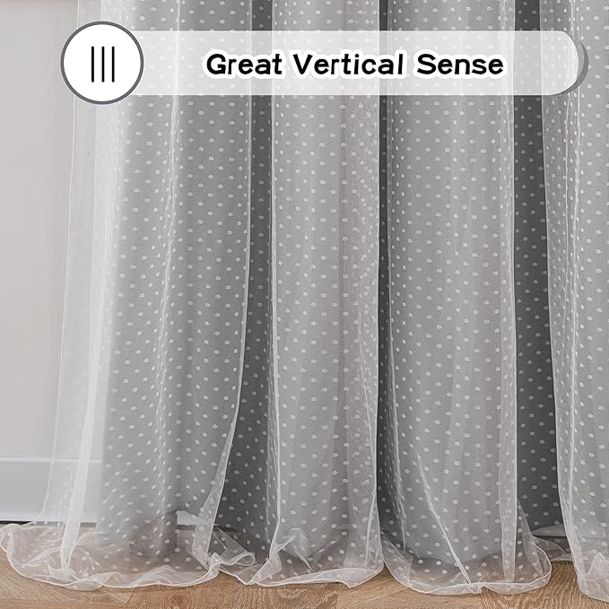 MYSKY HOME 70% Blackout Curtains for Girls Bedroom & Nursery Kids Grey Cute Curtains 63 inch Long Double Layer with Polka Dots Sheer, Grommet Tops, 52" Wide Each Panel, 2 Panels