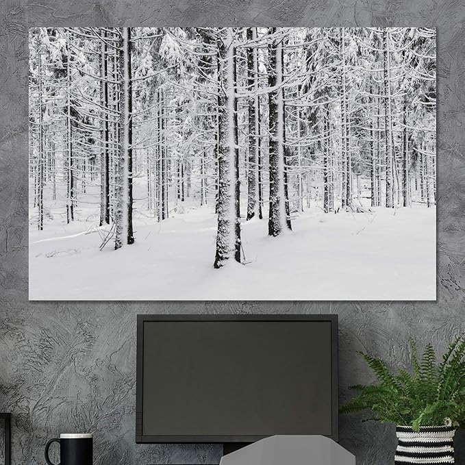 SIGNWIN Canvas Wall Art Winter Snow Covered Birch Trees on The Hillside Nature Forest Modern Art Traditional Scenic Dramatic Black and White for Living Room, Bedroom, Office - 12x18 inches