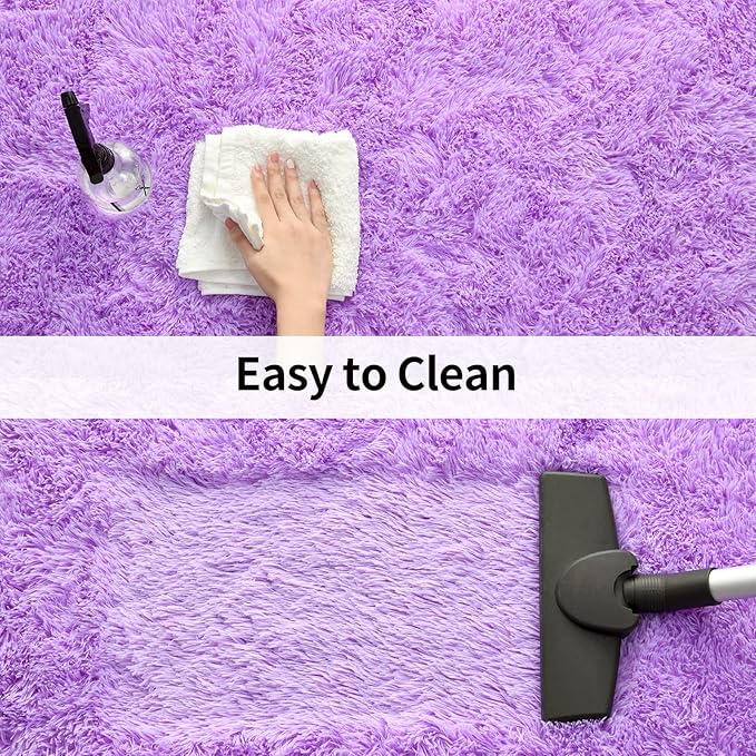 Merelax Modern Soft Fluffy Large Shaggy Rug for Bedroom Livingroom Dorm Kids Room Indoor Home Decorative, Non-Slip Plush Furry Fur Area Rugs Comfy Nursery Accent Floor Carpet 4'x6' Purple