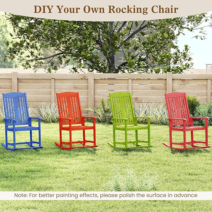 Giantex Set of 2 Outdoor Rocking Chairs, Solid Wood High Back Rocker with Slatted Seat, Wide Armrests, Oversized Porch Rocker for Patio, Backyard, Garden and Lawn, 400 LBS Weight Capacity
