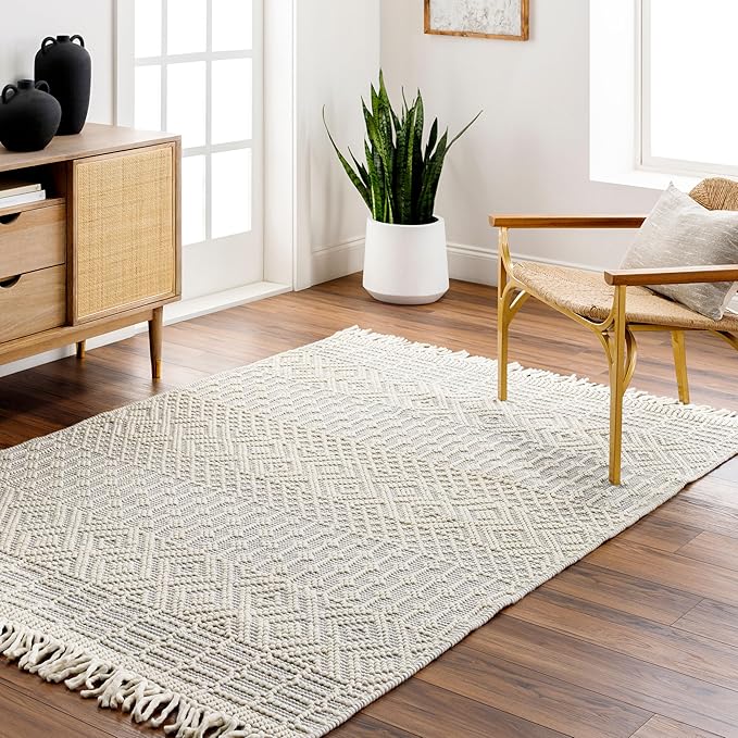 Mark&Day Wool Rugs, 5x7 Gratz Global Light Gray Area Rug, Grey Beige Carpet for Living Room, Bedroom or Kitchen (5' x 7'6")